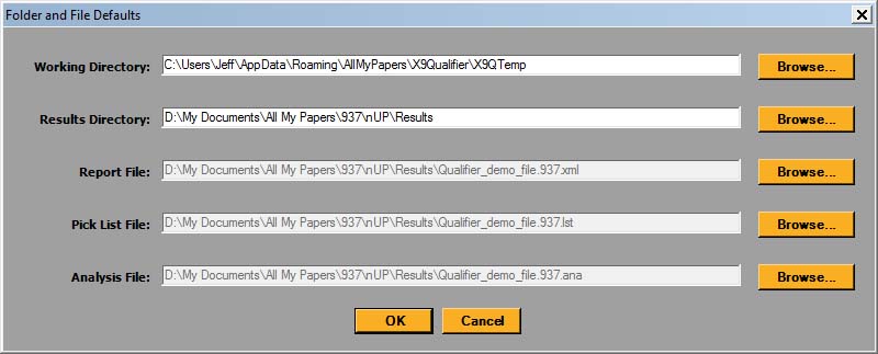 X9 Qualifier file location default settings